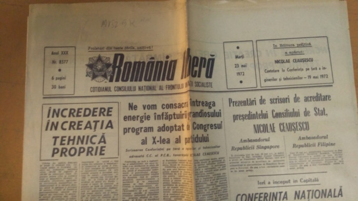 Ziarul Rom&acirc;nia Liberă, Anul 30, Nr.8577, 23 mai 1972 - Ceaușescu, Tehnică, Desen