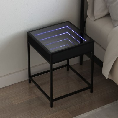 vidaXL Noptieră cu LED infinity, negru, 40x40x51 cm foto
