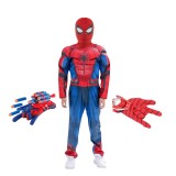 Cumpara ieftin Set costum Spiderman KidMania&reg; cu muschi, cagula si doua manusi lansator pentru copii 3-5 ani 90-110 cm