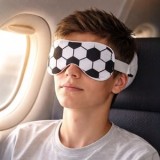 Pernă de călătorie cu mască de somn integrată, Model minge de fotbal, Neagră și albă, CMCLASS