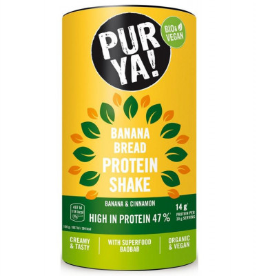 Pulbere pentru Shake Proteic cu Banane si Scortisoara Bio 47% Proteina 480 grame Pur Ya foto