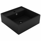 Cumpara ieftin Chiuveta lux cu preaplin negru mat, 41x41 cm, ceramica, patrat
