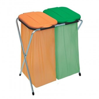 Suport pentru 2 saci de gunoi Strend Pro Ecofix, 66x42x78 cm, verde/portocaliu foto