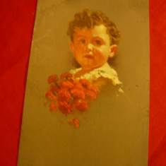 Ilustrata de autor - Copil cu flori -inc.sec.XX