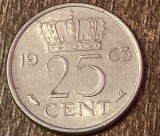 C50 - Moneda foarte veche - Olanda - 25 centi - 1963