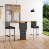 Set mobilier bar de gradina, cu perne, 3 piese, gri, poliratan