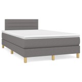 vidaXL Pat cu arcuri, saltea și LED, gri &icirc;nchis, 120x190 cm, textil