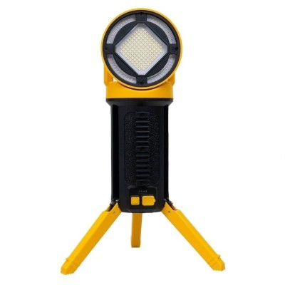 Lanterna tip proiector, cu trepied si maner, 5 moduri de iluminare, din ABS, cap rotativ, incarcare USB, inaltime 39cm, galben/negru foto