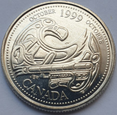 Moneda 25 cents 1999 Canada, October, unc, km#351 foto