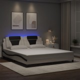 VidaXL Cadru de pat cu LED, alb și negru, 180x200 cm, piele ecologică