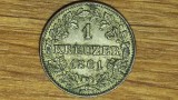 R08 Germania state Wurttemberg - 1 kreuzer 1861 argint superb -Wilhelm I- tiraj 97k, Europa
