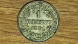 Germania state Wurttemberg - 1 kreuzer 1861 argint superb -Wilhelm I- tiraj 97k, Europa