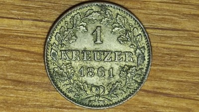 R08 Germania state Wurttemberg - 1 kreuzer 1861 argint superb -Wilhelm I- tiraj 97k foto