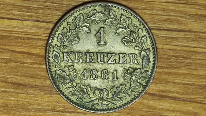 R08 Germania state Wurttemberg - 1 kreuzer 1861 argint superb -Wilhelm I- tiraj 97k