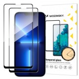 Folie de protectie Ecran WZK pentru Apple iPhone 16e / 14 / 13 Pro / 13, Sticla Securizata, Full Glue, Set 2 bucati, Neagra
