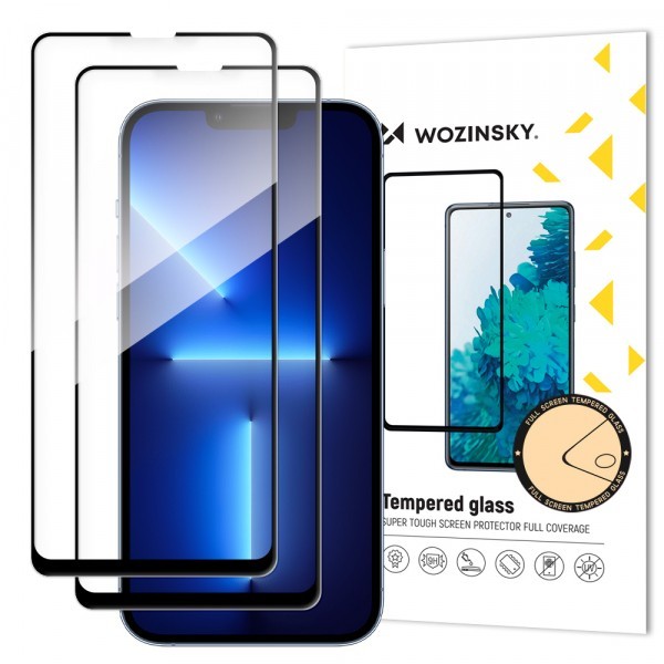 Folie de protectie Ecran WZK pentru Apple iPhone 16e / 14 / 13 Pro / 13, Sticla Securizata, Full Glue, Set 2 bucati, Neagra