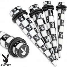 Taper pentru ureche din acrilic, model de tablă de șah în alb și negru, Playboy - Lățime: 5 mm