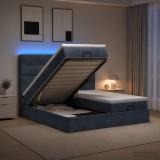 Cumpara ieftin Pat Ottoman cu Saltea si LED Gri inchis 180 x 200 cm Catifea