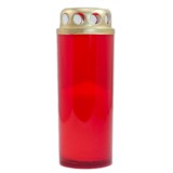 Candela decorativa M6, plastic + capac metal, h 14 cm, timp ardere 30 ore, rosu