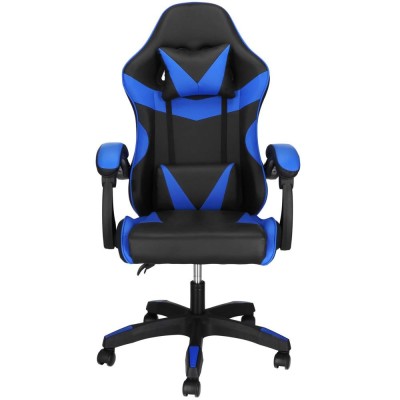 Scaun birou pentru gaming, ergonomic, suport lombar si tetiera, 114-123x55x50 cm, negru si albastru Household NewTrend foto