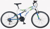 Bicicleta copii Tec Master full suspensie, roata 20&quot;, culoare alb/albastru/verde PB Cod:242019000104