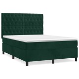 Cumpara ieftin Pat box spring cu saltea, verde inchis, 140x200 cm, catifea