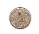Moneda Franta 50 centimes 1933, 9 deschis, incercare de perforare, curata