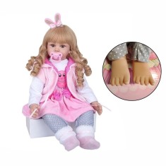 Papusa bebelus, inaltime 55 cm, aspect realist, jucarie iepuras, biberon, suzeta, RESIGILAT