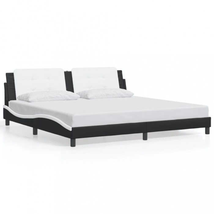 Cadru de pat fara saltea Zadar negru si alb 200x200cm piele artificiala