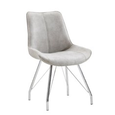 Scaun piele ecologica gri picioare crom Madora 54x60x87 cm