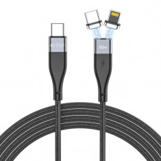Cablu incarcare/transfer TECH-PROTECT UltraBoost 2 in 1 Magnetic, USB-C - Lightning/USB-C, PD 60W, 3A, 1m, Negru