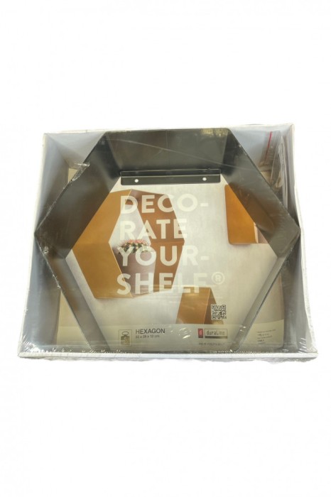 Raft decorativ Duraline, culoare negru, forma hexagonala, 32x28x12cm