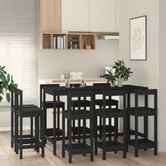 vidaXL Set mobilier de bar, 9 piese, negru, lemn masiv de pin foto