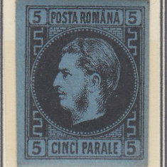 ROMANIA1866/1867 LP 19 CAROL I CU FAVORITI 5 PARALE HARTIE GROASA GUMA ORIGINALA