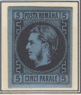 ROMANIA1866/1867 LP 19 CAROL I CU FAVORITI 5 PARALE HARTIE GROASA GUMA ORIGINALA