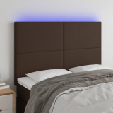 VidaXL Tăblie de pat cu LED, maro, 144x5x118/128 cm, piele ecologică