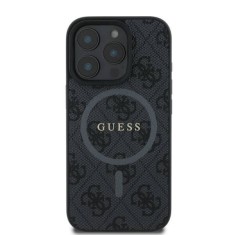 Husa Iphone 16 Pro Max Guess logo metalic negru magsafe foto
