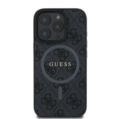 Husa Iphone 16 Pro Max Guess logo metalic negru magsafe foto