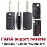 Carcasa cheie briceag Topautochei&amp;#174; 4 butoane, FARA suport baterie, lamela VA2, compatibila cu Peugeot 807 Expert Partner si Citroen C8 Jumpy Berl