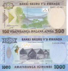 Bancnota Rwanda 500 si 1.000 Franci 2019 - PNew UNC ( set x2 ; desene noi ) foto