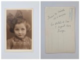 Fotografie format CP: Atelier Foto Iosefovici, Portret de copil - Ileana la 5 ani, 8 august 1943, Giurgiu / Romania