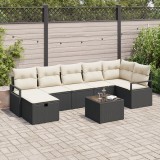 Set canapea gradina Gossi 8 piese cu perne ratan poliester negru, canapea gradina Gossi 2 locuri cu depozitare &amp; perne ratan poliester negru