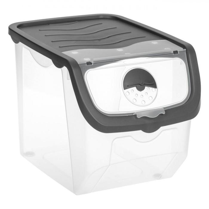 Recipient de Depozitare, Model Stivuibil, Capac Transparent cu Aerisire, Capacitate 12L, Plastic, Transparent/Antracit