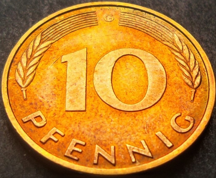 Moneda 10 PFENNIG - GERMANIA, anul 1993 *cod 1820 litera G / Karlsruhe