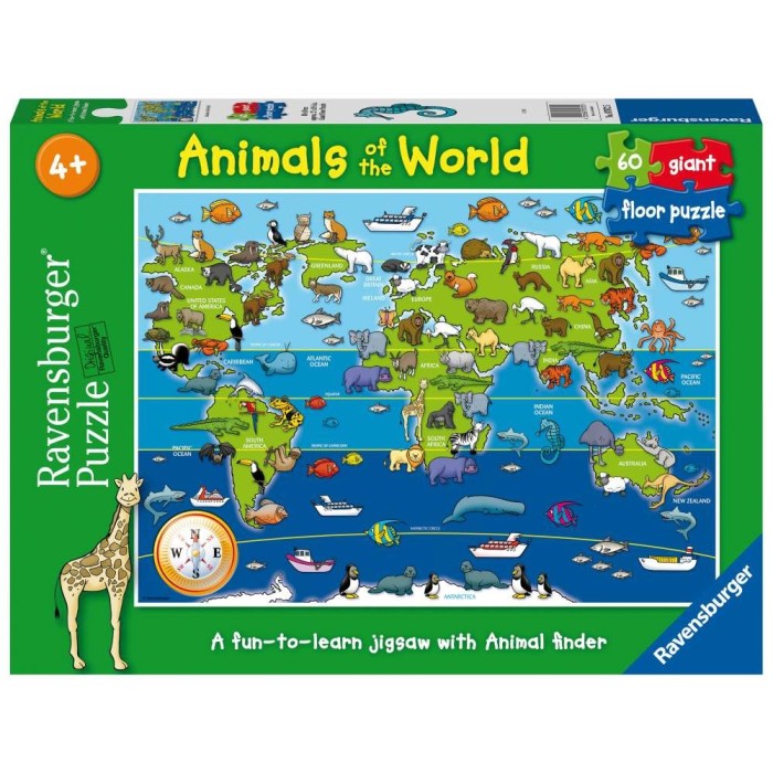 Ravensburger - Puzzle mare de podea harta animalele lumii 60 piese