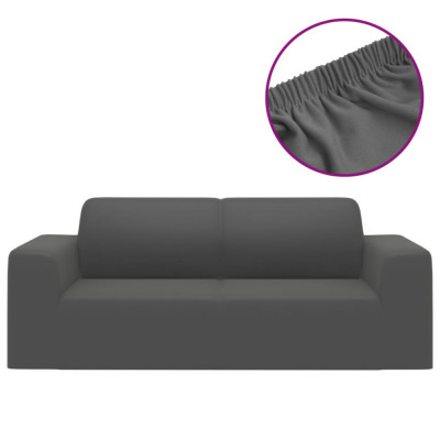 Husă elastică pentru canapea 2 locuri poliester jersey antracit foto