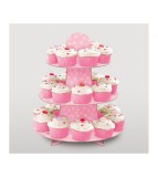 Suport cupcake pentru prajituri, 3 niveluri, Rotund, din Carton, roz pastel