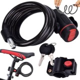 Cumpara ieftin Antifurt bicicleta cu cheie, cablu din otel 120 cm, suport de montare pe cadru inclus, invelis PVC protector, sistem blocare rapida, negru