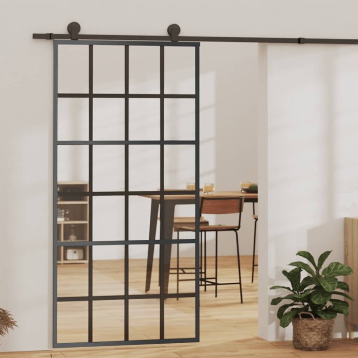 vidaXL Ușă glisantă, negru, 102x205 cm, sticlă ESG și aluminiu 151022