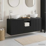 Cumpara ieftin Set dulap de baie suspendat 3 buc. Negru 129 x 41 x 80 cm